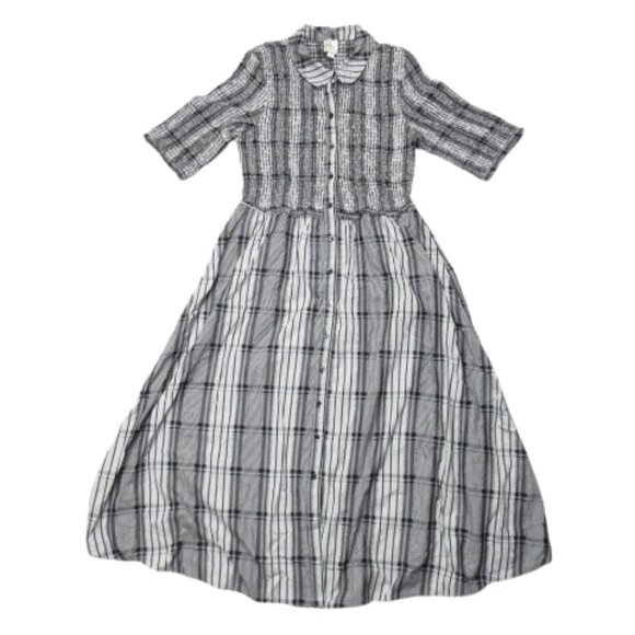 Anthropologie Maeve Short-Sleeve Smocked Midi Shirt Dress Black White M - Picture 4 of 13
